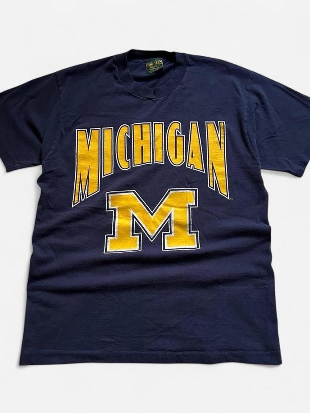 Vintage 1990s Michigan Block M Graphic T‑Shirt - Navy/Yellow Mens large